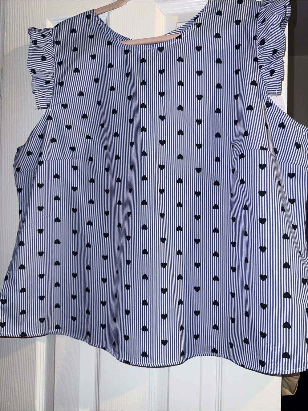 SHEIN Blue & White Striped Curve 4XL Blouse with Hearts